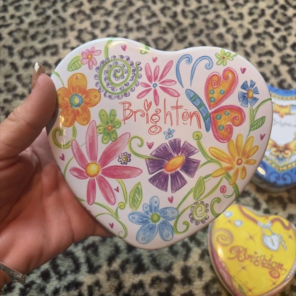 Brighton Lot Of 3 Tin Heart Shaped‎ Jewelry Boxes Empty 2 Medium And 1 Small